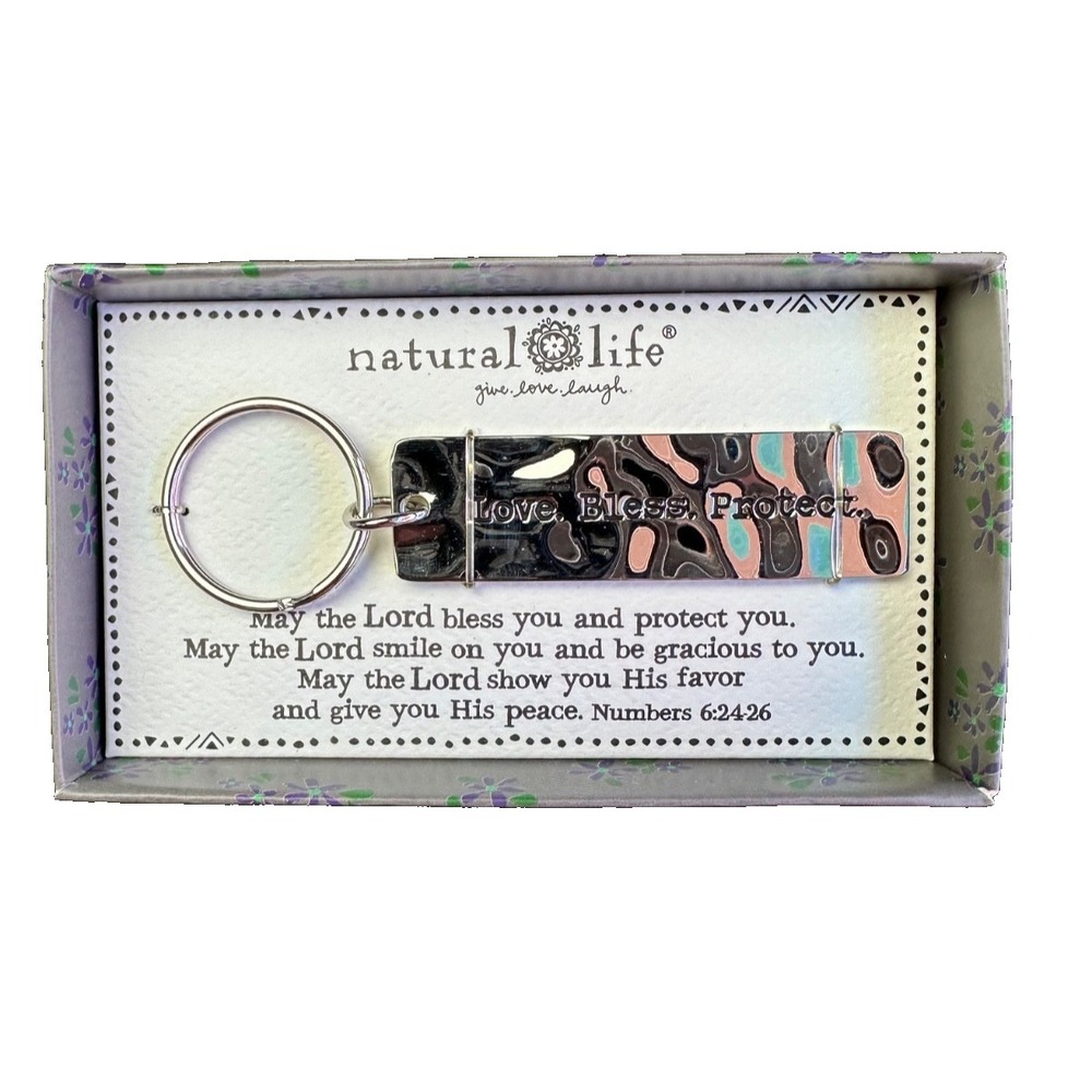 Natural Life Keychain Love Bless Protect Silver Metal Religious Gift Faith NEW